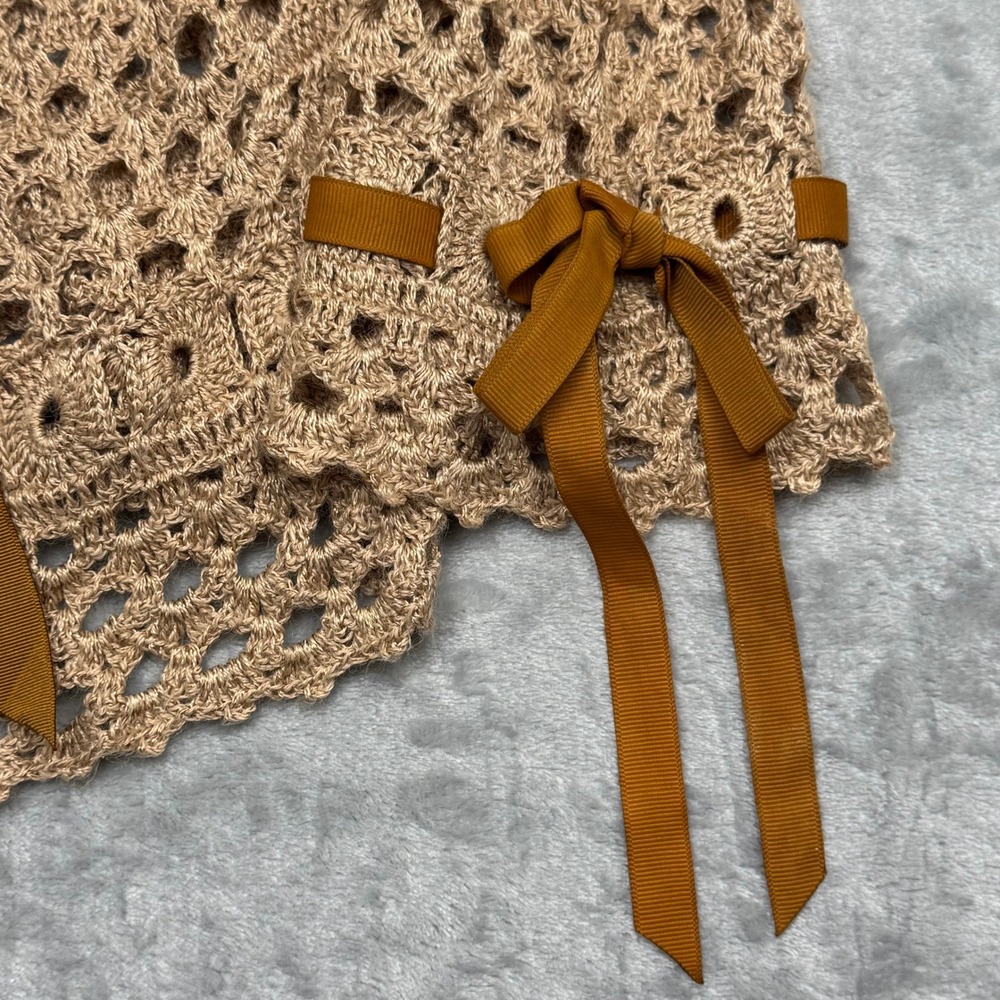 Vintage Anthropologie CURIO Beige Crochet Knit Granny Square Cardigan Sweater L - Picture 6 of 12